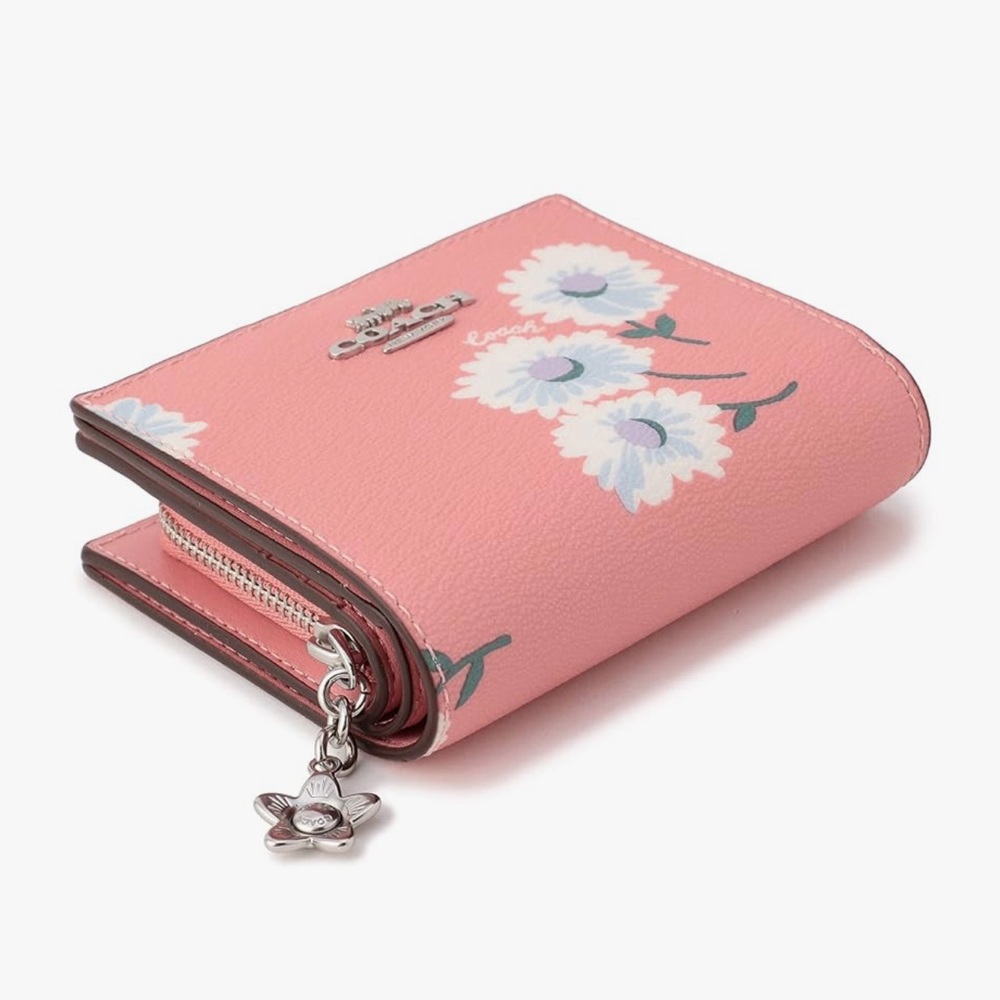 Pink Coach Bi-Fold Wallet, Daisy Print bubblegum color